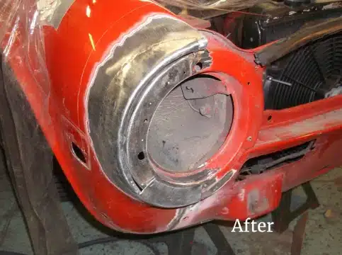 After image of rust removal repair on a classic car headlight at Upper Classics NZ.